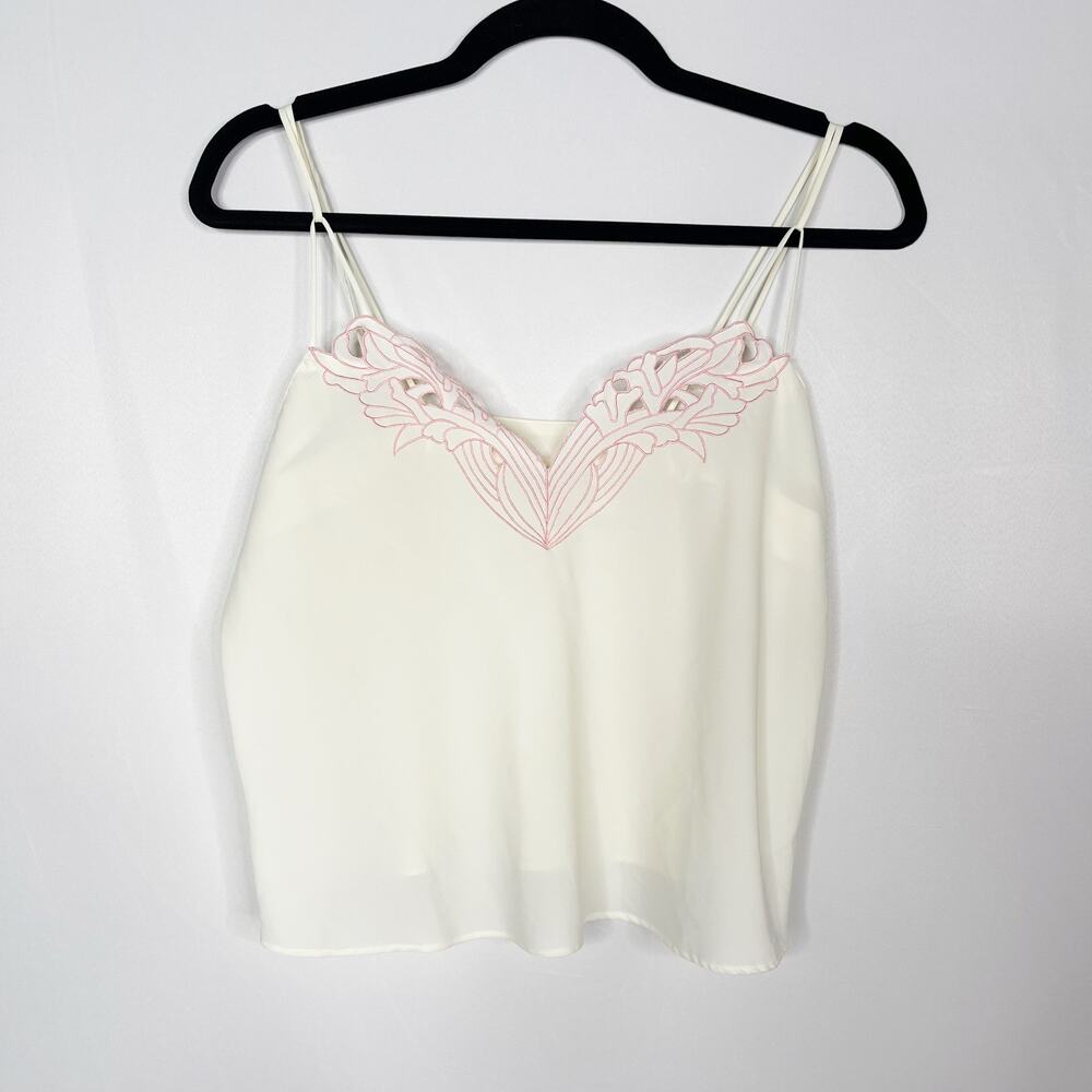 Victorias Secret Medium Ivory Pink Lace Trim Camisole Tank Top Gold Label VNeck